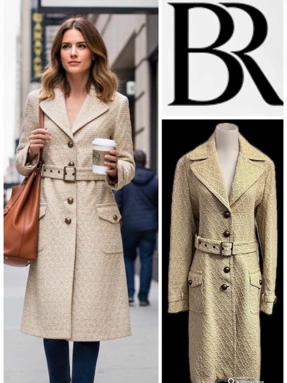 Banana Republic Kit Tweed Trench Coat Beige